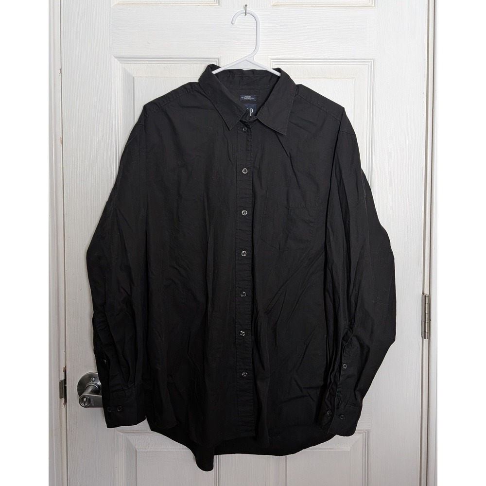 Gap Big Shirt Mens Medium Black Organic Cotton Long Sleeve Button Down Oversized